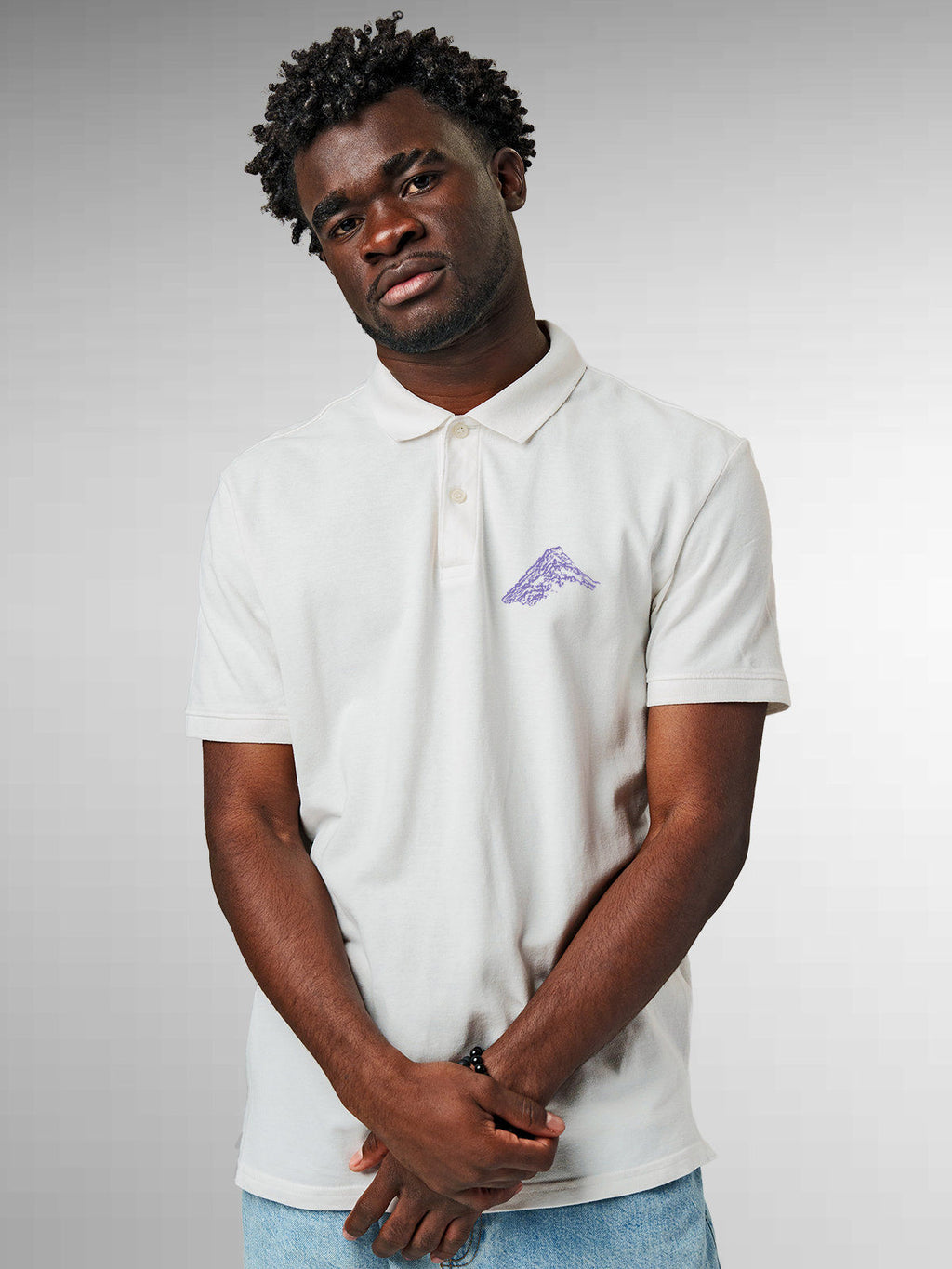 Front view of Fighterhero Men's White Polo T-shirt, highlighting the modern look and clean finish