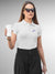 Front view of Fighterhero Women's White Polo T-shirt, highlighting the modern look and clean finish