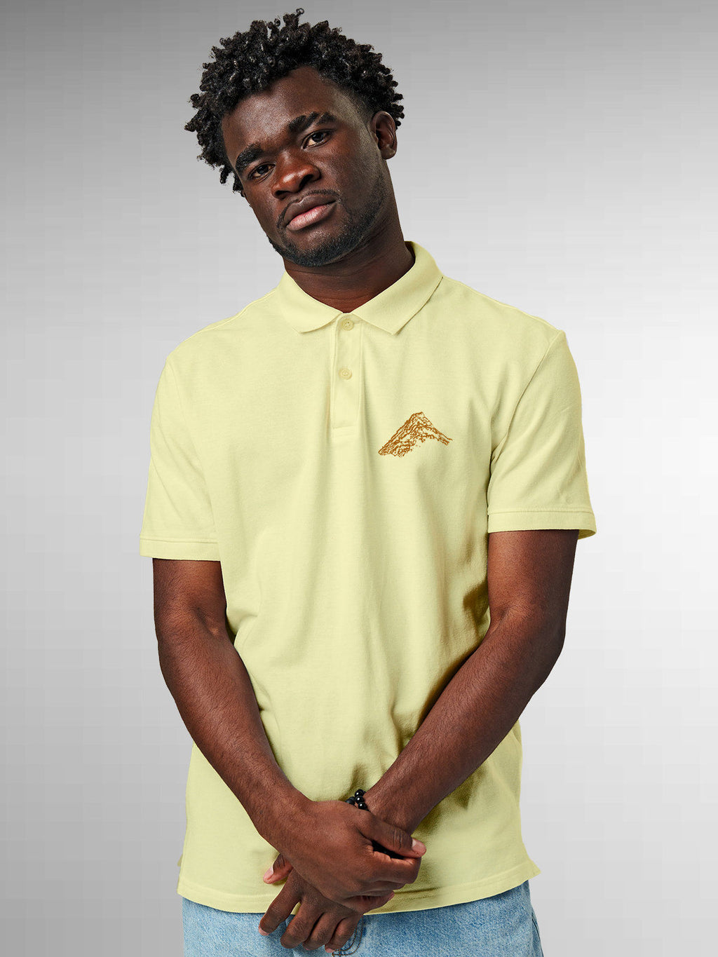 Front view of Fighterhero Men's Yellow Polo T-shirt, highlighting the modern look and clean finish