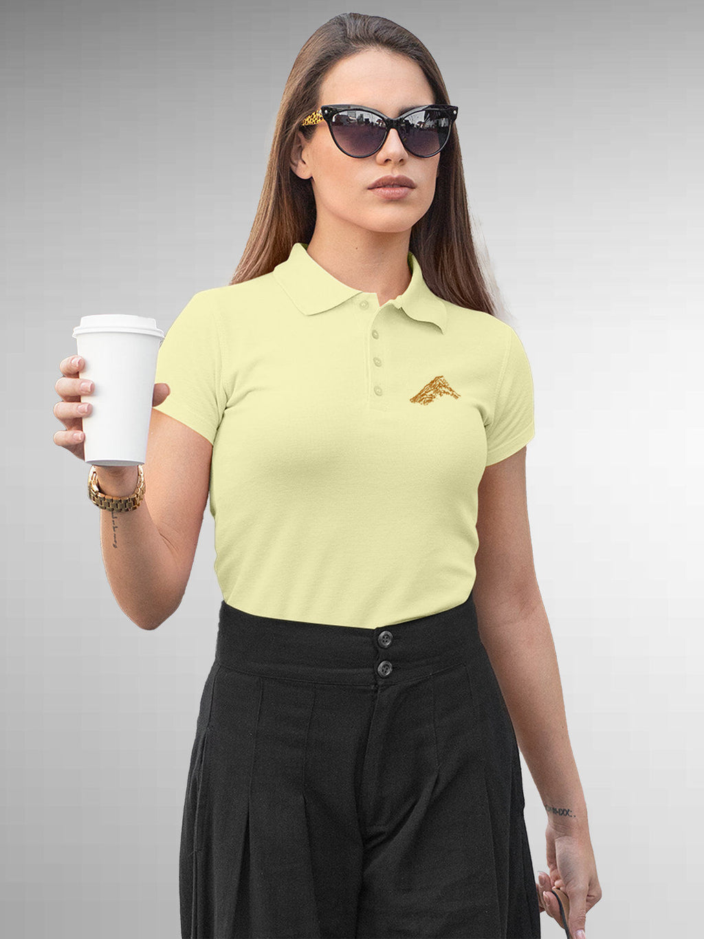 Front view of Fighterhero Women's Yellow Polo T-shirt, highlighting the modern look and clean finish