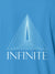 Close up of 'Go Infinite' design on Women's Blue Polo T-shirt, highlighting intricate details and vibrant print.