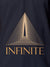 Close up of 'Go Infinite' design on Men's Navy Blue Polo T-shirt, highlighting intricate details and vibrant print.
