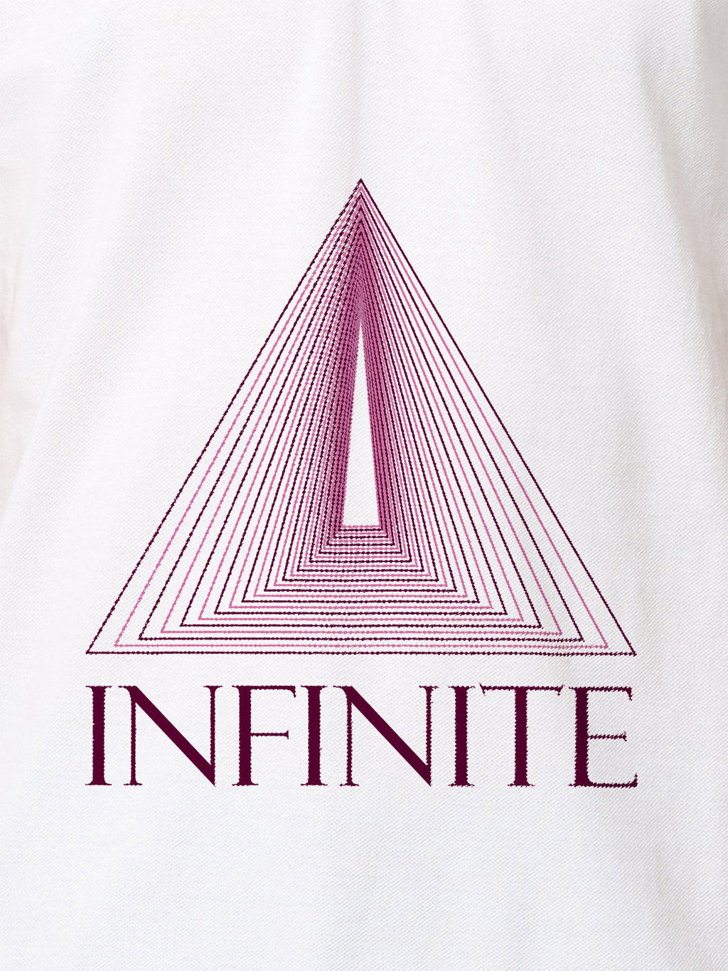 Close up of 'Go Infinite' design on Men's White Polo T-shirt, highlighting intricate details and vibrant print.