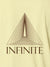 Close up of 'Go Infinite' design on Women's Yellow Polo T-shirt, highlighting intricate details and vibrant print.