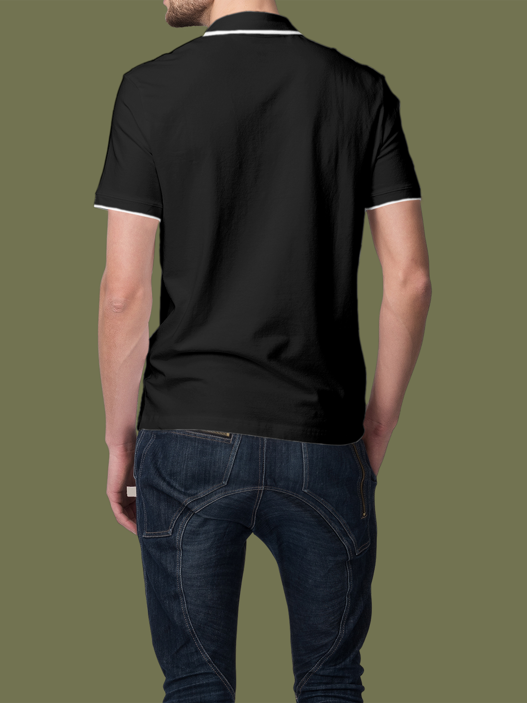 Back view of Fighterhero Men's Charcoal Grey Polo T-shirt, highlighting the modern look and clean finish