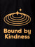 Close up of 'Bound By Kindness' design on Men's Black Polo T-shirt, highlighting intricate details and vibrant print.