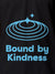 Close up of 'Bound By Kindness' design on Men's Dark Grey Polo T-shirt, highlighting intricate details and vibrant print.