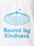 Close up of 'Bound By Kindness' design on Men's White Polo T-shirt, highlighting intricate details and vibrant print.