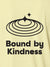 Close up of 'Bound By Kindness' design on Women's Yellow Polo T-shirt, highlighting intricate details and vibrant print.