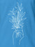 Close up of 'Love and Joy' design on Women's Blue Polo T-shirt, highlighting intricate details and vibrant print.