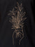 Close up of 'Love and Joy' design on Women's Dark Grey Polo T-shirt, highlighting intricate details and vibrant print.