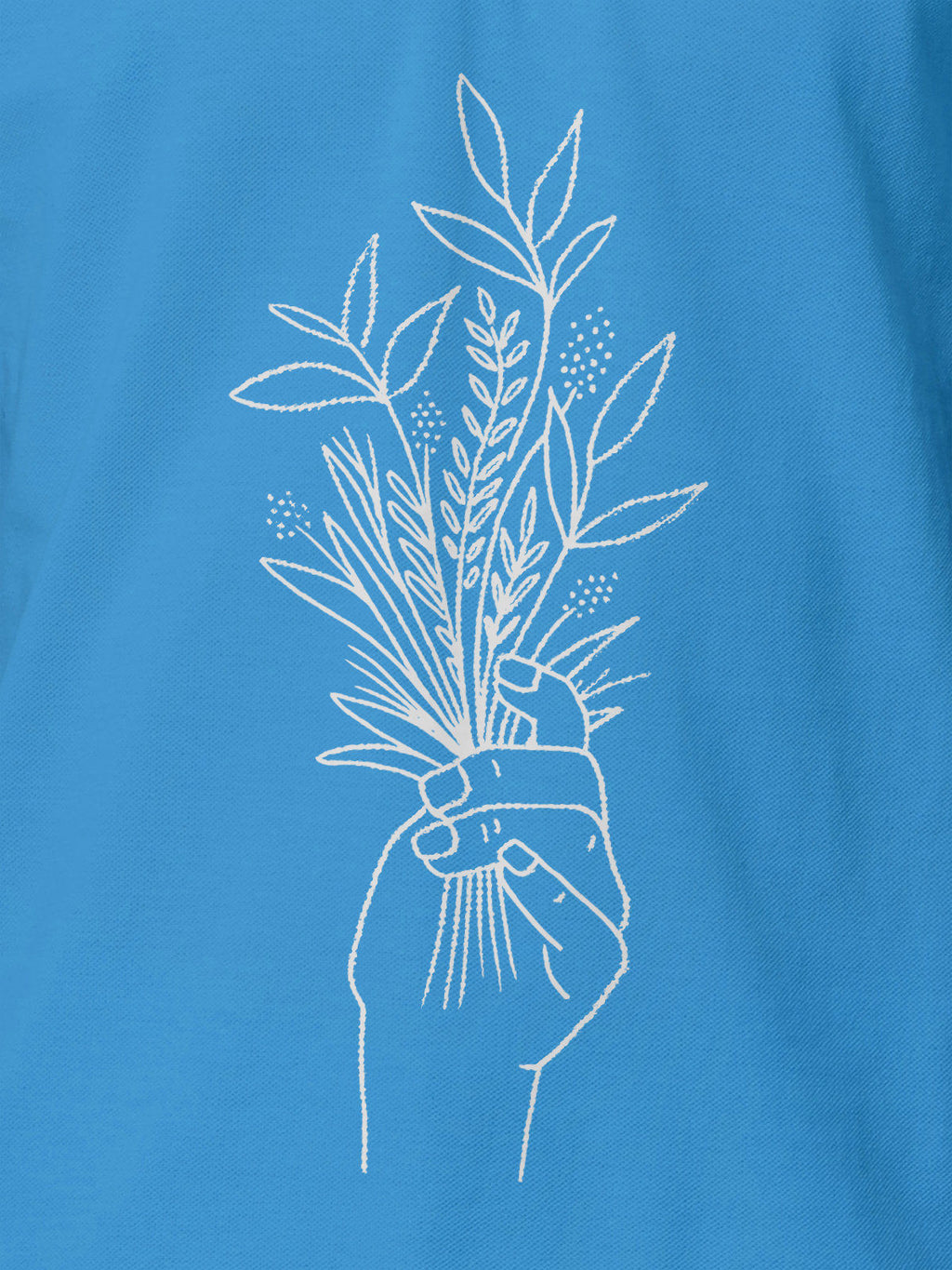 Close up of another 'There's Always a Sunrise' design on Men's Blue Collar T-shirt, highlighting the vibrant print.