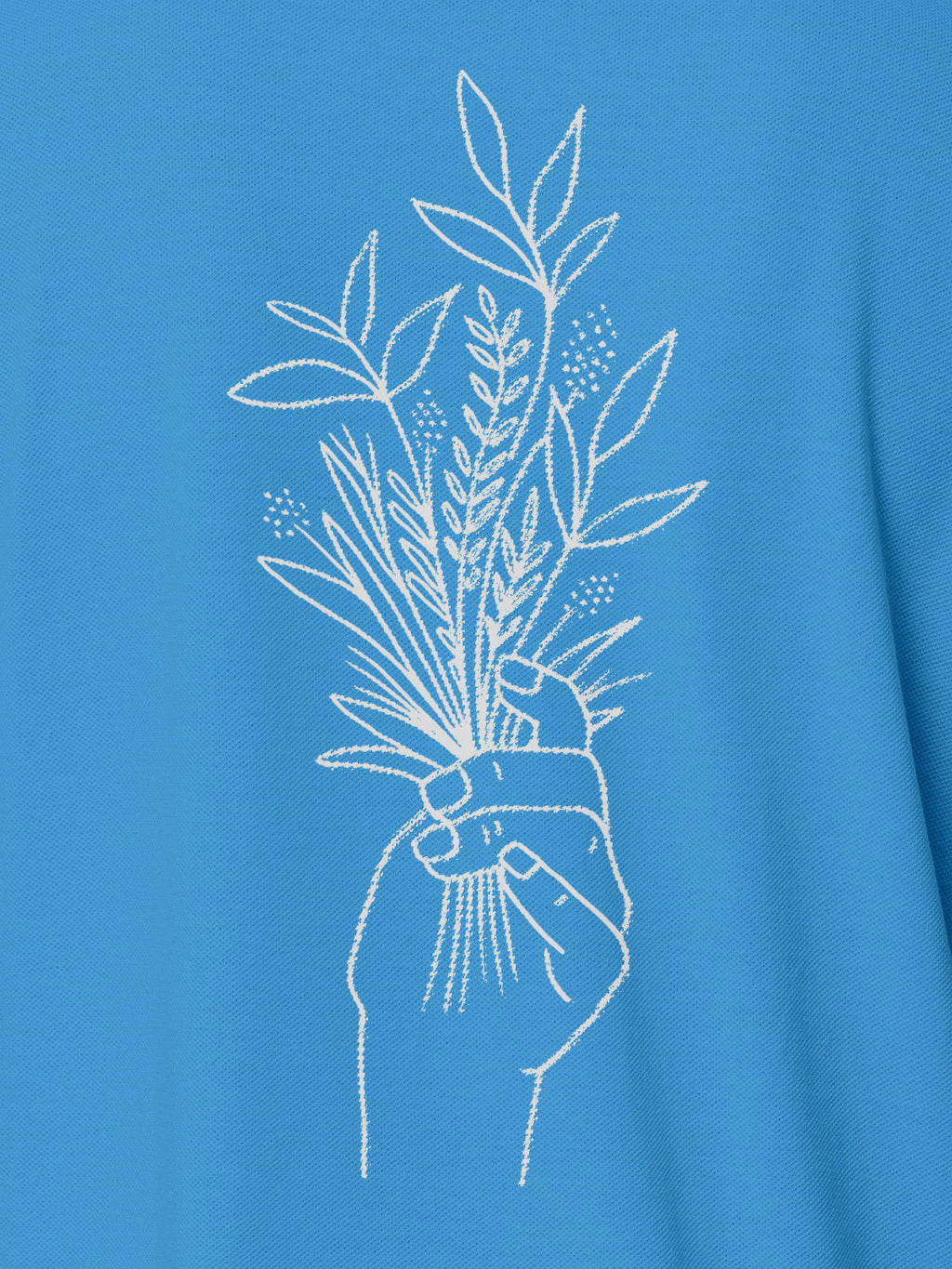 Close up of another 'There's Always a Sunrise' design on Women's Blue Collar T-shirt, highlighting the vibrant print.