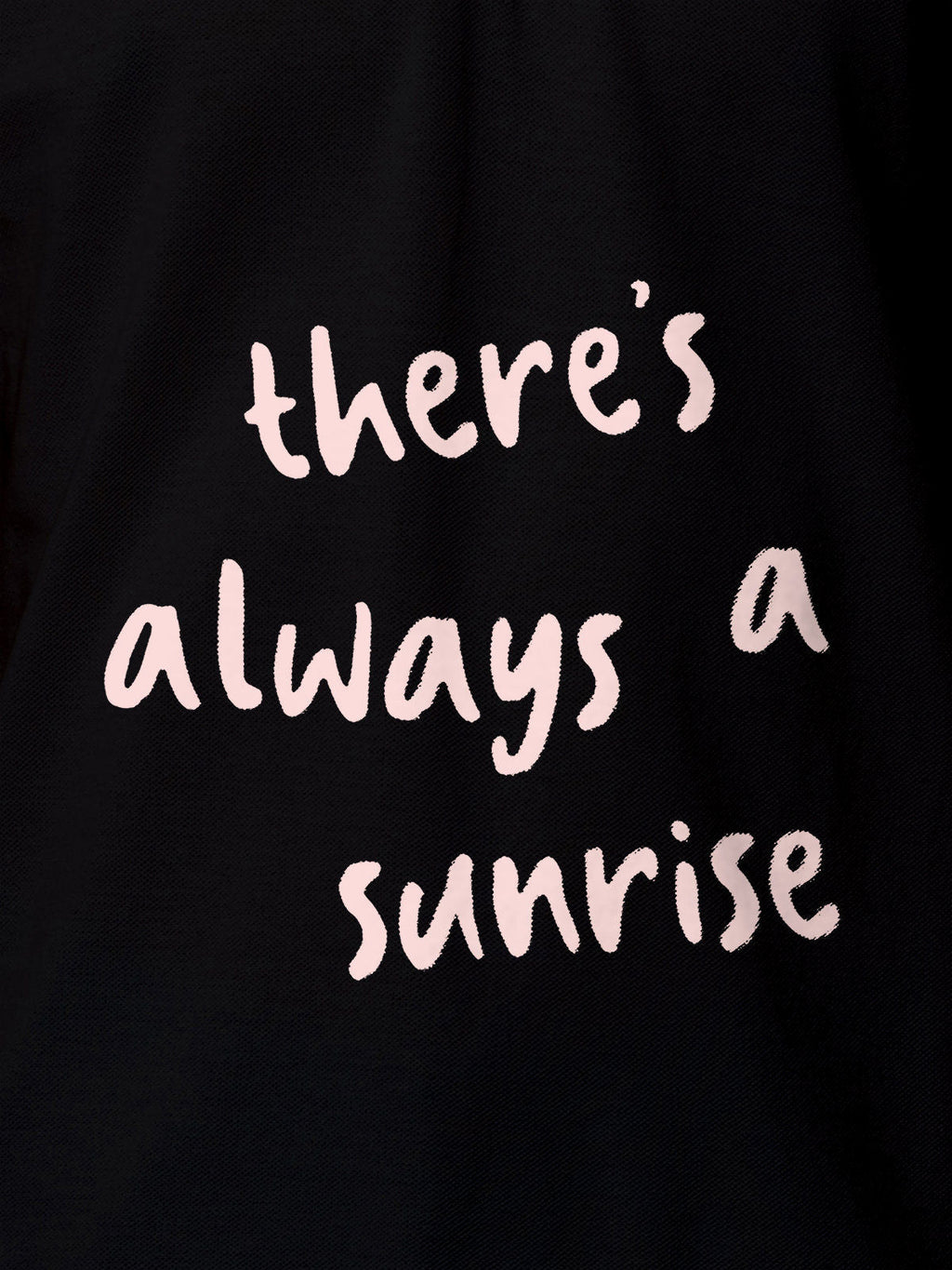 Close up of 'There's Always a Sunrise' design on Men's Black Polo T-shirt, highlighting intricate details and vibrant print.
