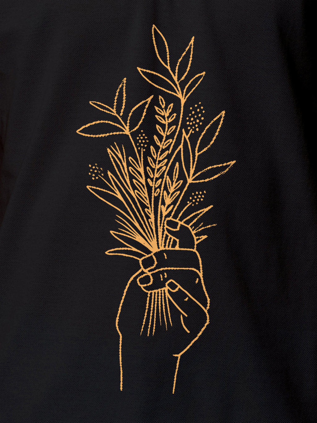 Close up of another 'There's Always a Sunrise' design on Men's Dark Grey Collar T-shirt, highlighting the vibrant print.