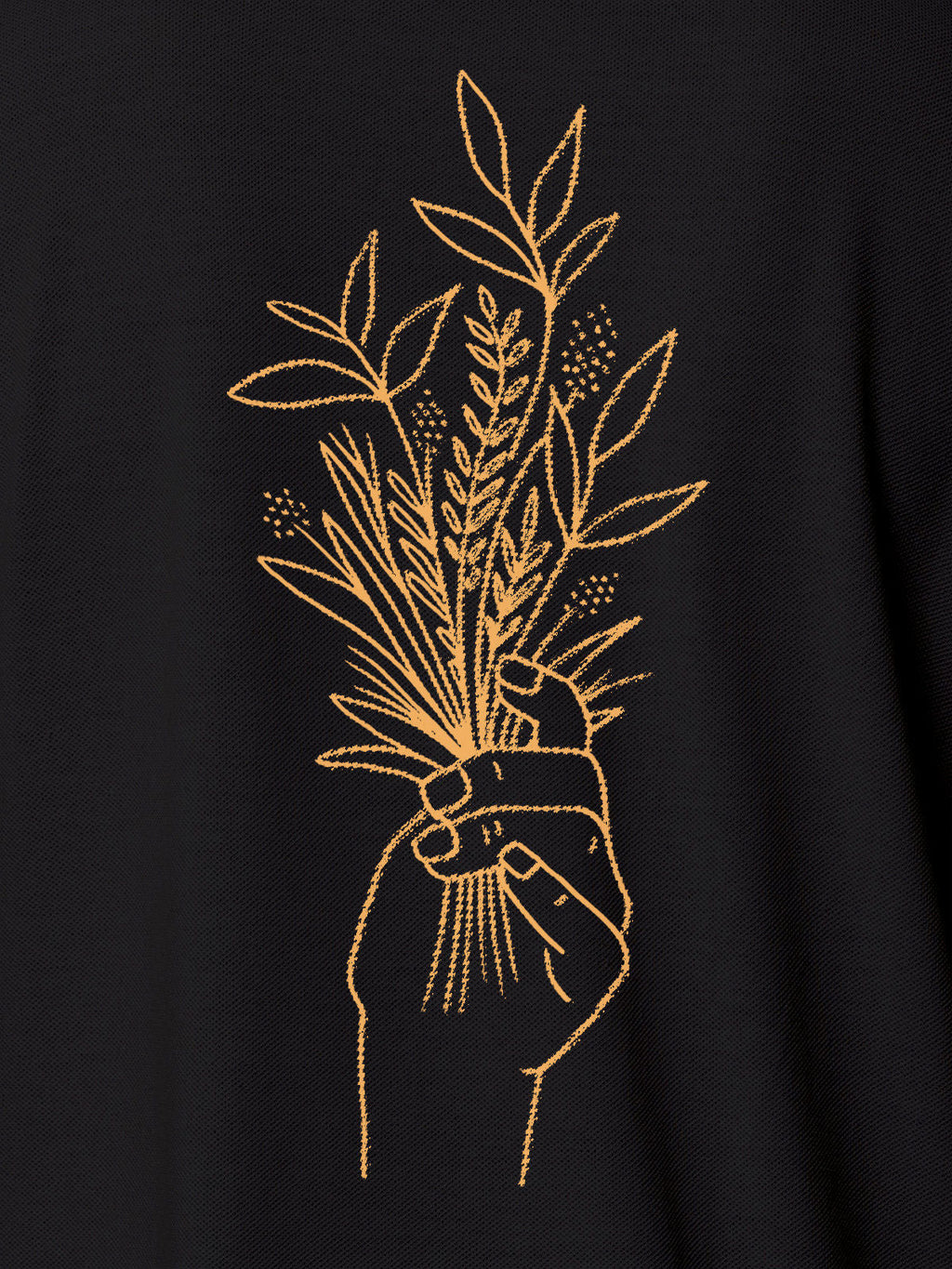 Close up of another 'There's Always a Sunrise' design on Women's Dark Grey Collar T-shirt, highlighting the vibrant print.