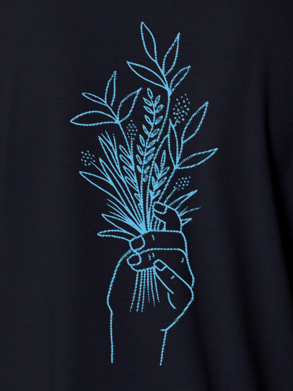 Close up of another 'There's Always a Sunrise' design on Women's Navy Blue Collar T-shirt, highlighting the vibrant print.