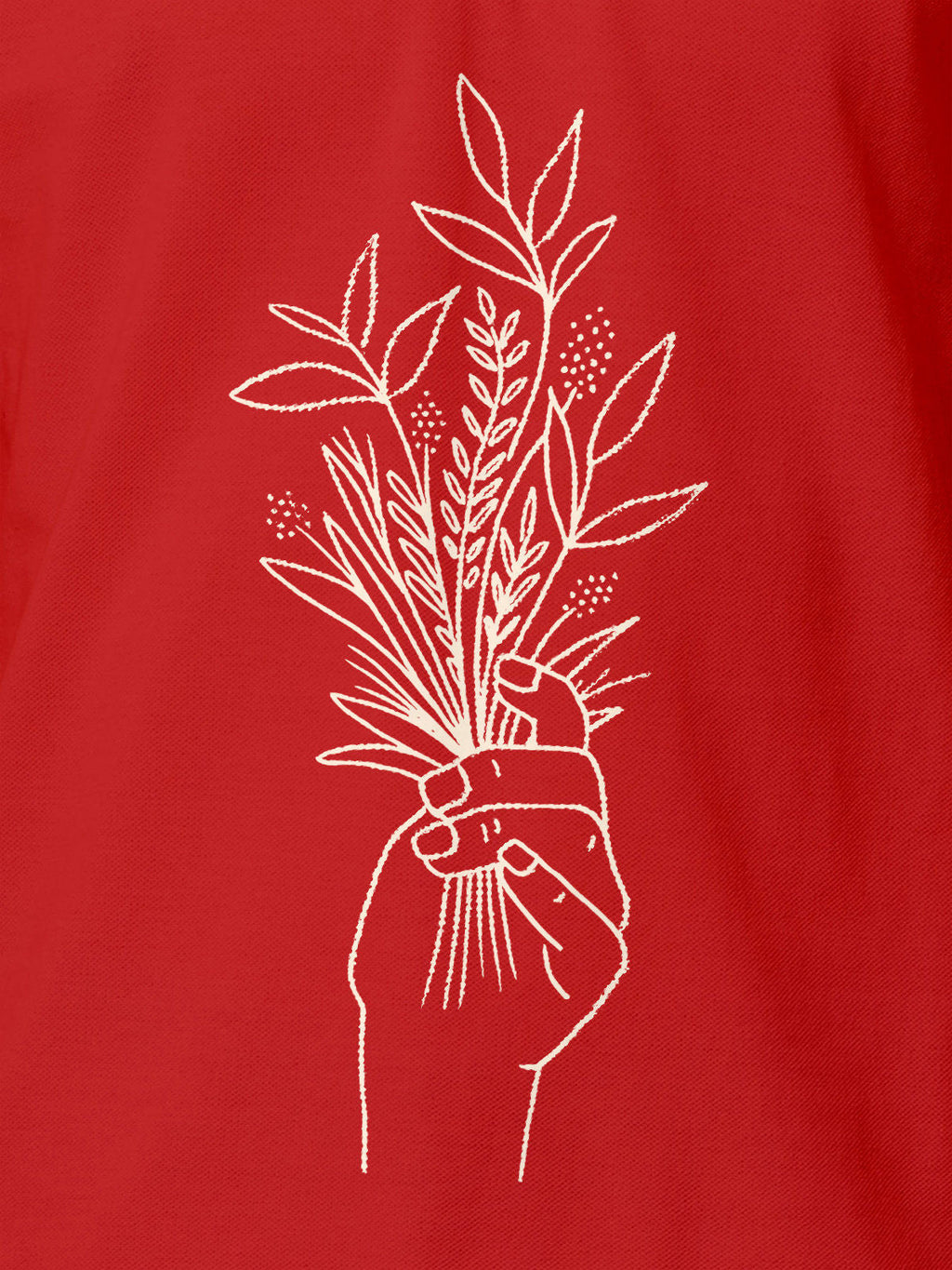 Close up of another 'There's Always a Sunrise' design on Men's Red Collar T-shirt, highlighting the vibrant print.