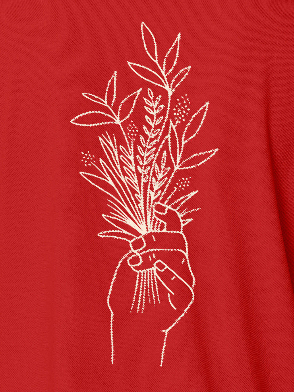Close up of another 'There's Always a Sunrise' design on Women's Red Collar T-shirt, highlighting the vibrant print.