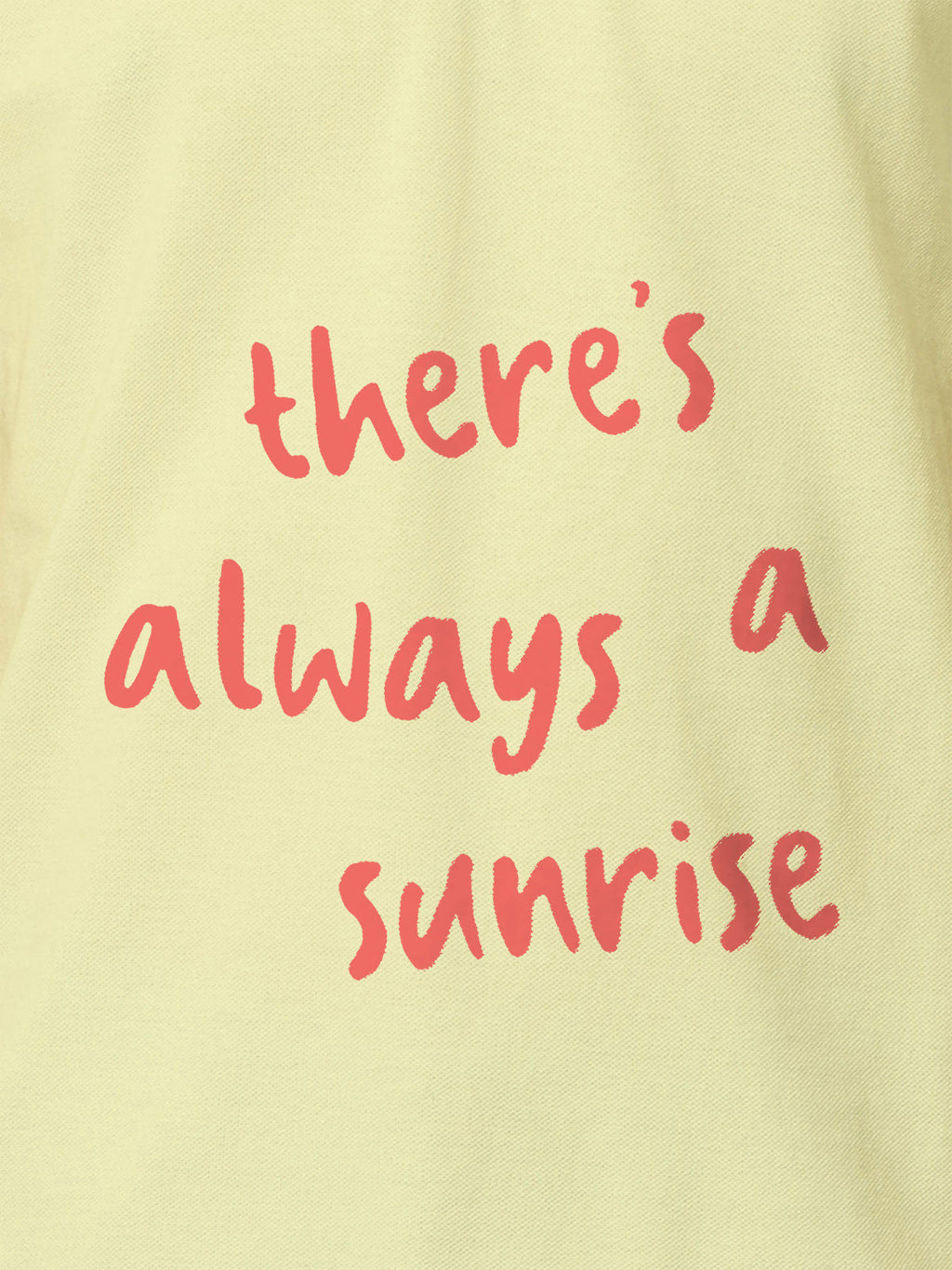 Close up of 'There's Always a Sunrise' design on Men's Yellow Polo T-shirt, highlighting intricate details and vibrant print.