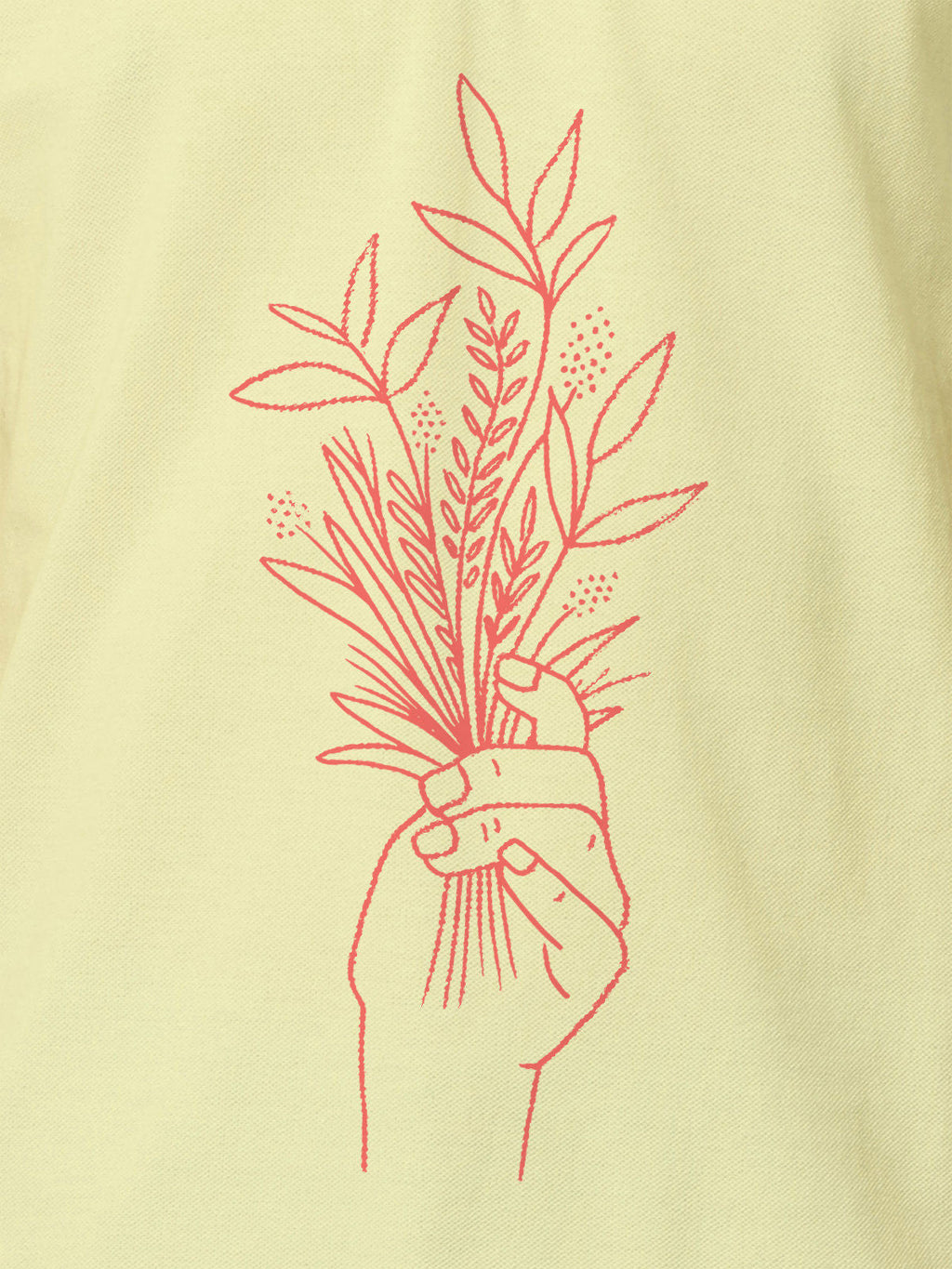 Close up of another 'There's Always a Sunrise' design on Men's Yellow Collar T-shirt, highlighting the vibrant print.