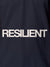 Close up of 'Resilient' design on Women's Navy Blue Polo T-shirt, highlighting intricate details and vibrant print.