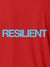 Close up of 'Resilient' design on Men's Red Polo T-shirt, highlighting intricate details and vibrant print.