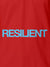 Close up of 'Resilient' design on Women's Red Polo T-shirt, highlighting intricate details and vibrant print.