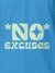 Close up of 'No Excuses' design on Men's Blue Polo T-shirt, highlighting intricate details and vibrant print.
