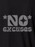 Close up of 'No Excuses' design on Women's Dark Grey Polo T-shirt, highlighting intricate details and vibrant print.