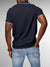 Back view of Fighterhero Men's Navy Blue Polo T-shirt, highlighting the modern look and clean finish