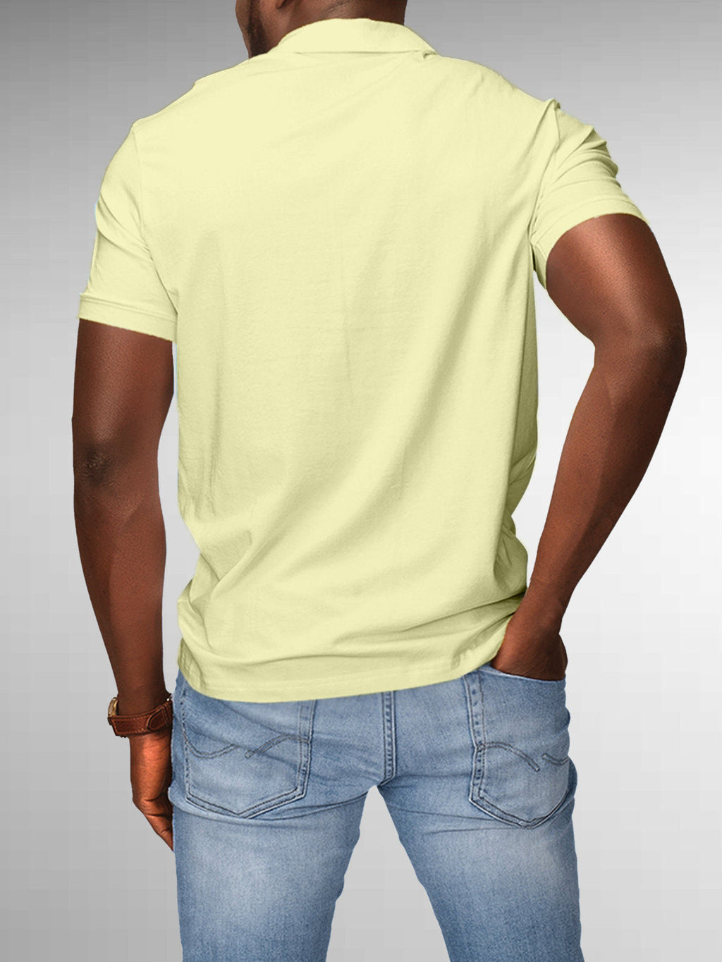Back view of Fighterhero Men's Yellow Polo T-shirt, highlighting the modern look and clean finish