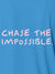 Close up of 'Chase The Impossible' design on Men's Blue Polo T-shirt, highlighting intricate details and vibrant print.