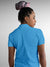 Back view of Fighterhero Women's Blue Polo T-shirt, highlighting the modern look and clean finish