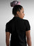 Back view of Fighterhero Women's Black Polo T-shirt, highlighting the modern look and clean finish