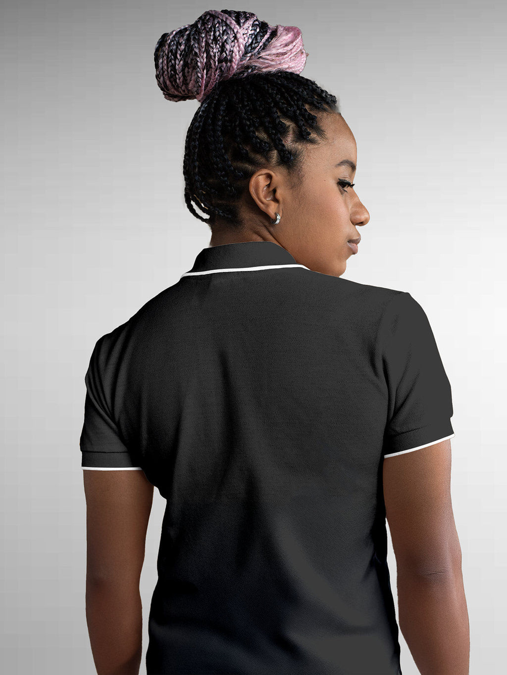 Back view of Fighterhero Women's Dark Grey Polo T-shirt with 'Chase The Impossible' design, highlighting the modern look and clean finish