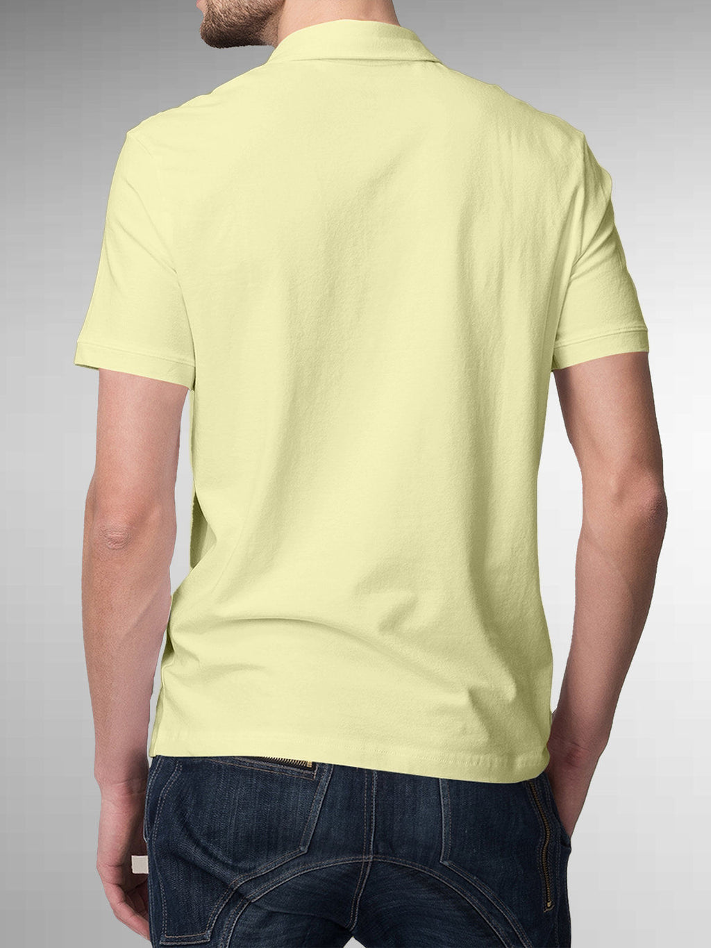 Back view of Fighterhero Men's Yellow Polo T-shirt, highlighting the modern look and clean finish