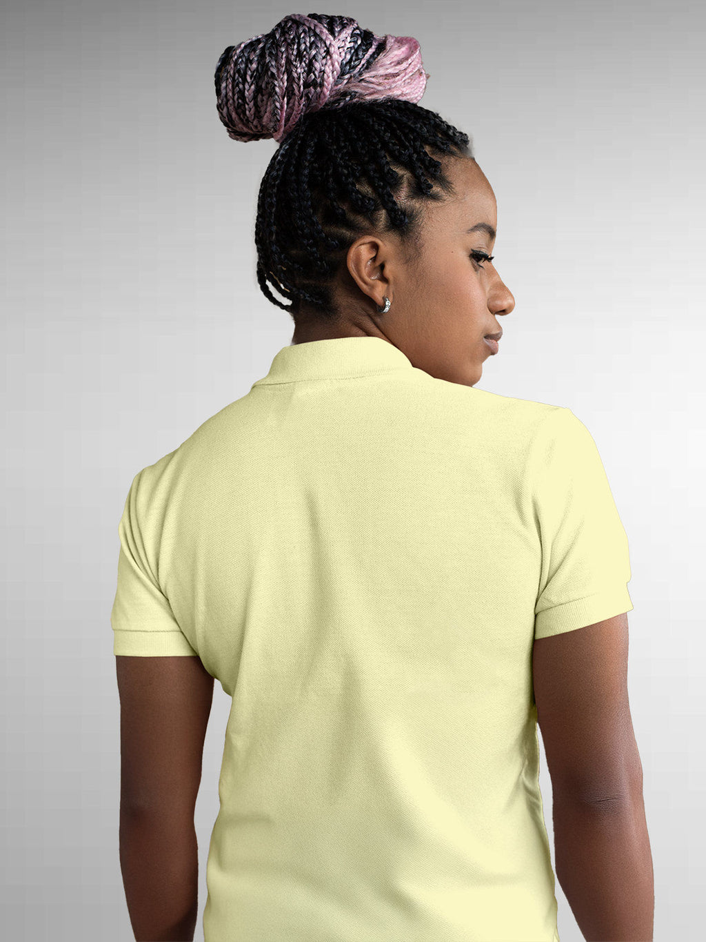 Back view of Fighterhero Women's Yellow Polo T-shirt, highlighting the modern look and clean finish