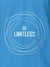 Close up of 'Be Limitless' design on Women's Blue Polo T-shirt, highlighting intricate details and vibrant print.