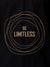 Close up of 'Be Limitless' design on Women's Black Polo T-shirt, highlighting intricate details and vibrant print.
