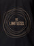 Close up of 'Be Limitless' design on Women's Dark Grey Polo T-shirt, highlighting intricate details and vibrant print.