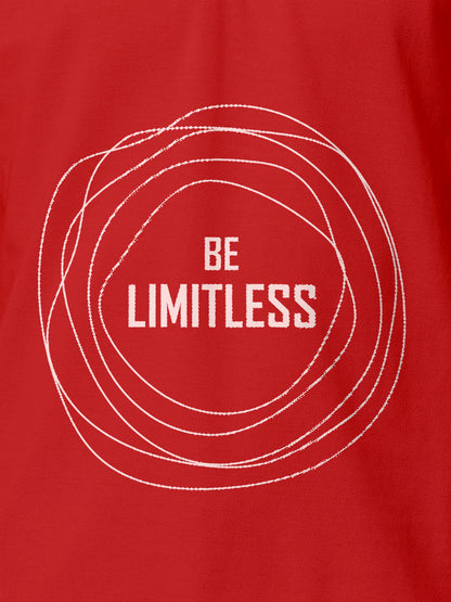 Close up of 'Be Limitless' design on Women's Red Polo T-shirt, highlighting intricate details and vibrant print.