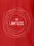 Close up of 'Be Limitless' design on Women's Red Polo T-shirt, highlighting intricate details and vibrant print.