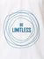 Close up of 'Be Limitless' design on Women's White Polo T-shirt, highlighting intricate details and vibrant print.