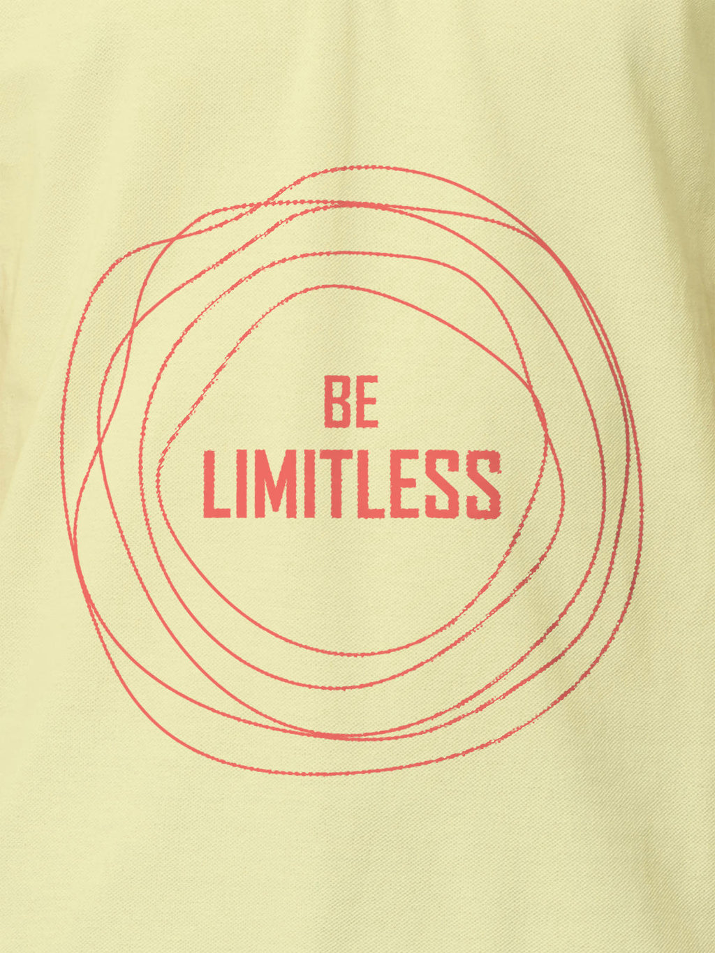 Close up of 'Be Limitless' design on Women's Yellow Polo T-shirt, highlighting intricate details and vibrant print.