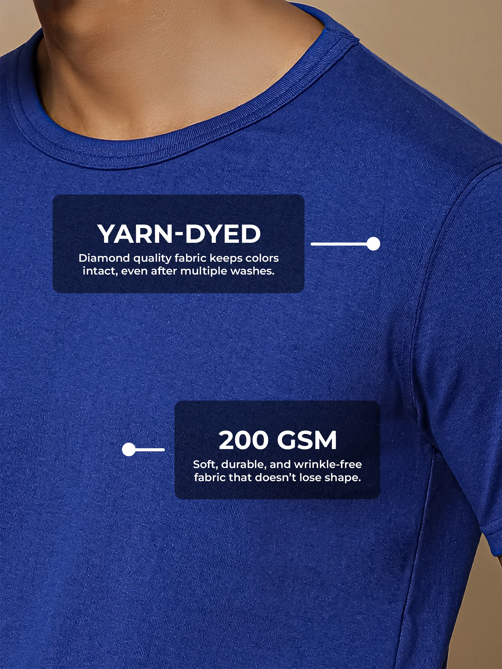 Women's Blue Round Neck T-shirt made of 200 GSM strong, wrinkle-resistant fabric that doesn't lose color or shape.