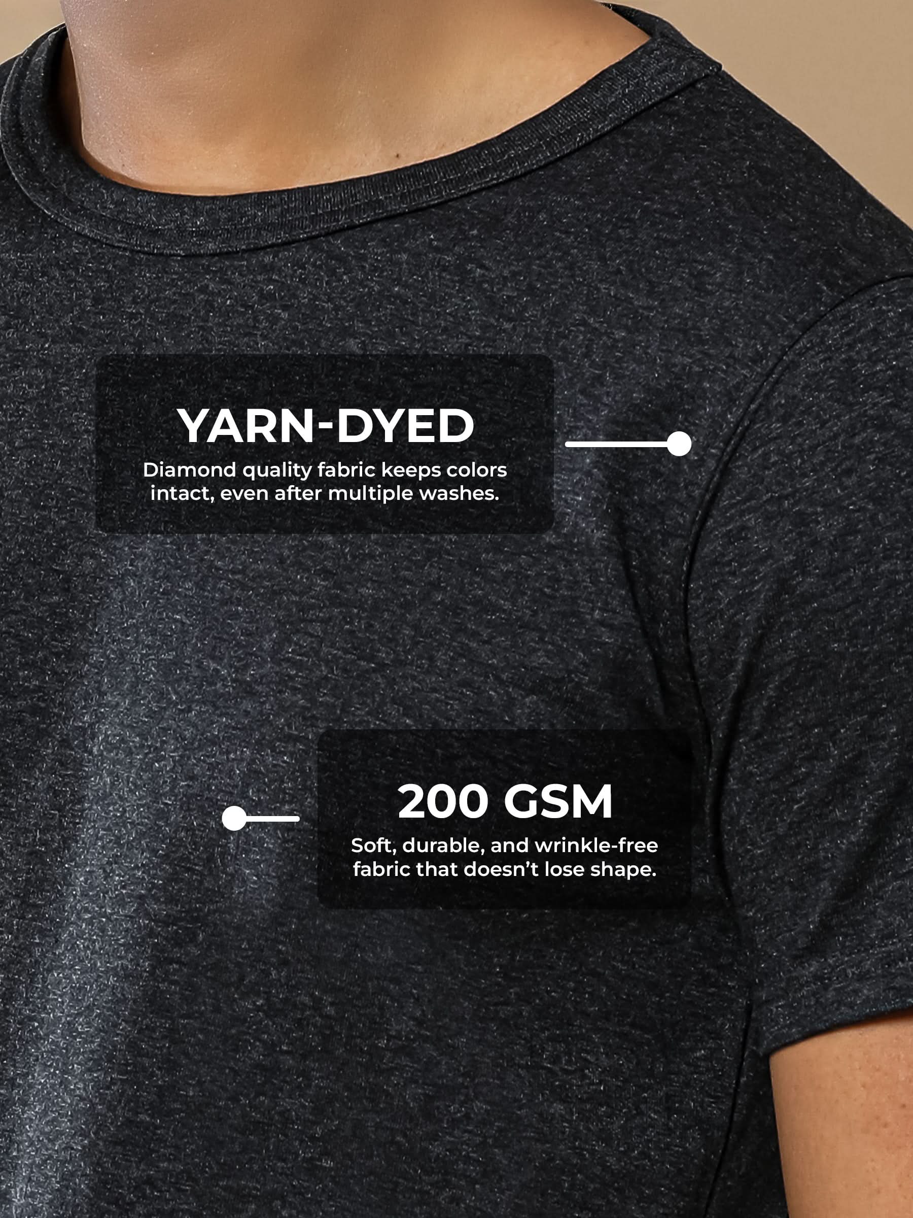 Women's Charcoal Grey Round Neck T-shirt made of 200 GSM strong, wrinkle-resistant fabric that doesn't lose color or shape.