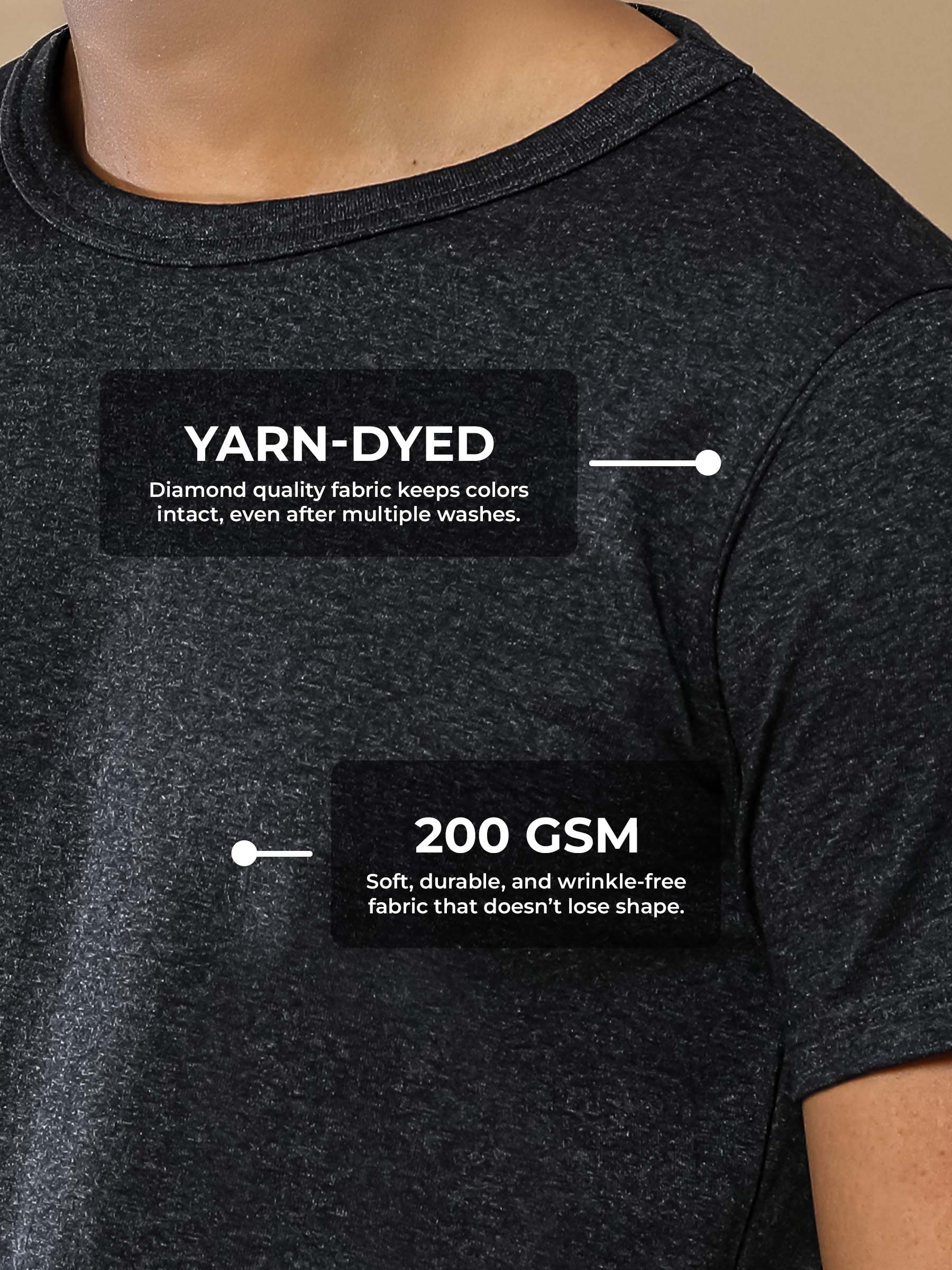 Women's Dark Grey Round Neck T-shirt made of 200 GSM strong, wrinkle-resistant fabric that doesn't lose color or shape.
