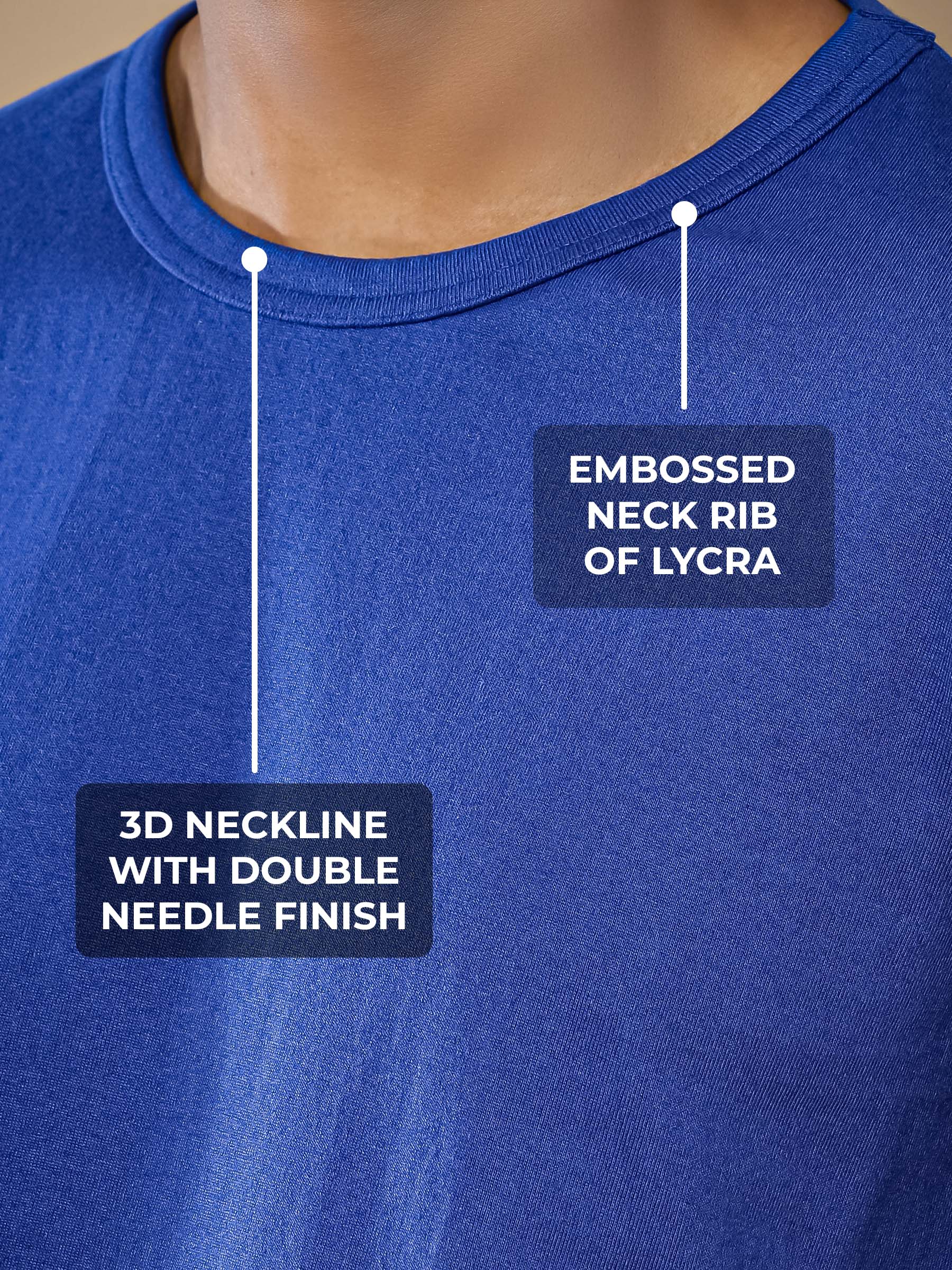 Women's Blue Round Neck T-shirt having 3D Neckline with Double Needle Finish & Embossed Lycra Rib, for a premium look.