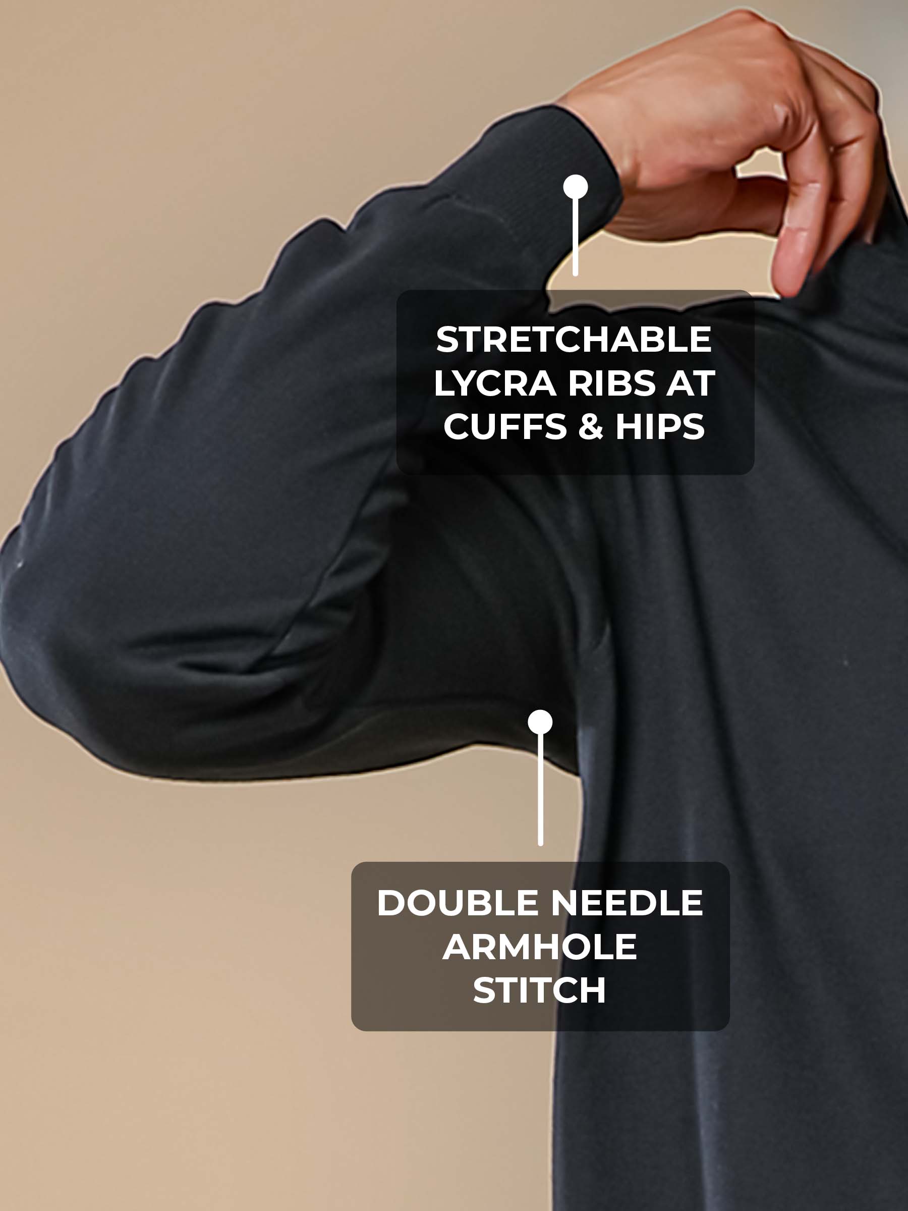 Women's Black Hoodie with Double Needle Armhole Stitch, and Stretchable Lycra Ribs for a premium look.